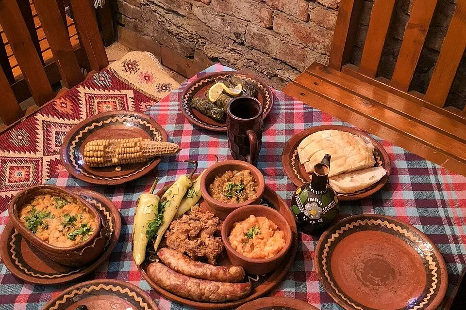 A traditional Macedonian table filled with local dishes