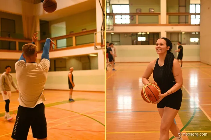 Warming up before the basketball games, both men’s and women’s teams getting ready for action.